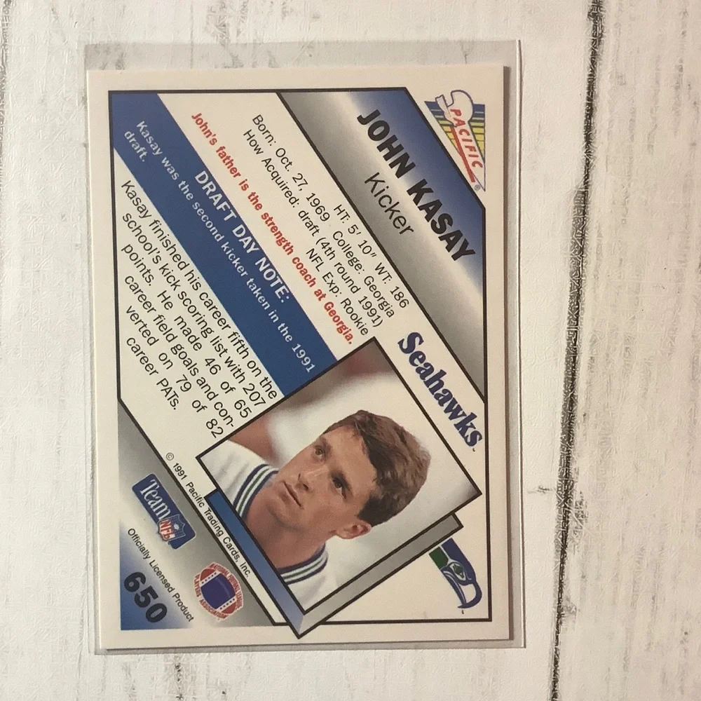 John Kasay 1991 Pacific #650 Seattle Seahawks RC